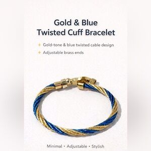 Gold & Blue Twisted Cuff Bracelet J183